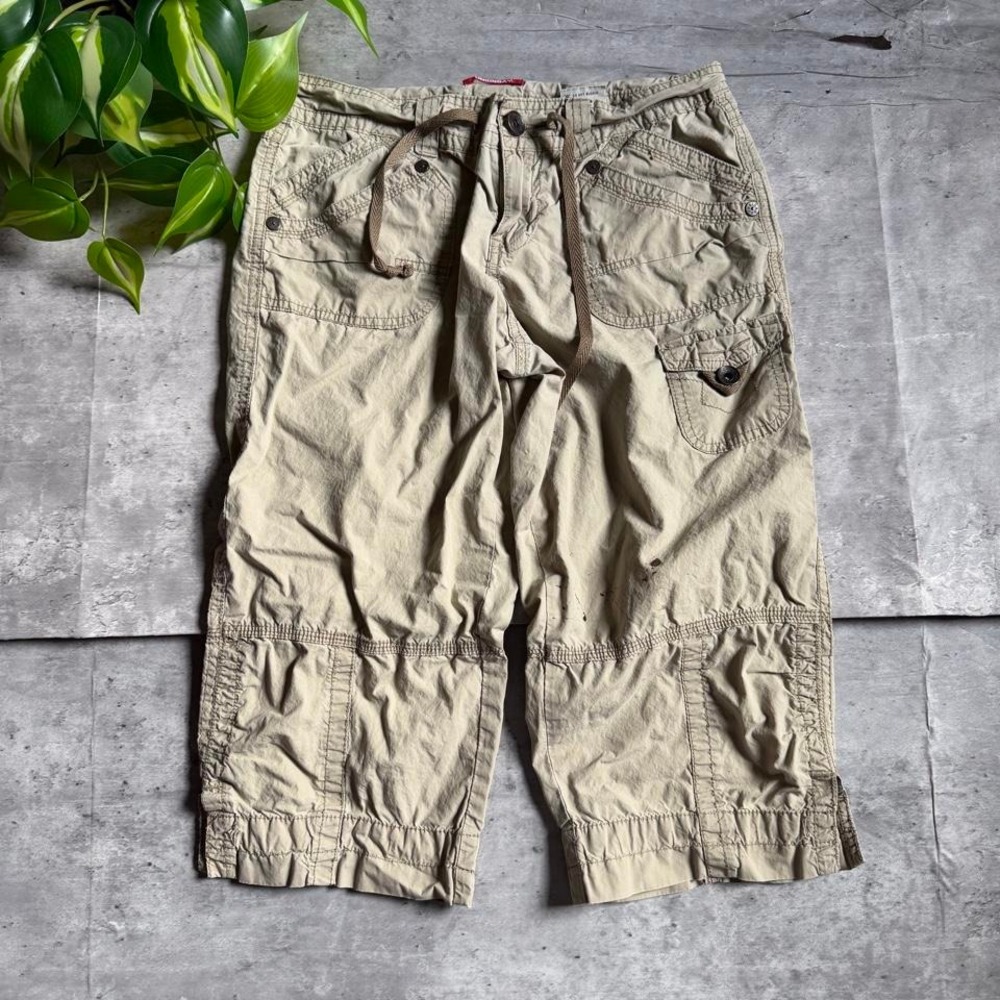 Y2K Union Bay tan & cream cotton‎ cargo capris